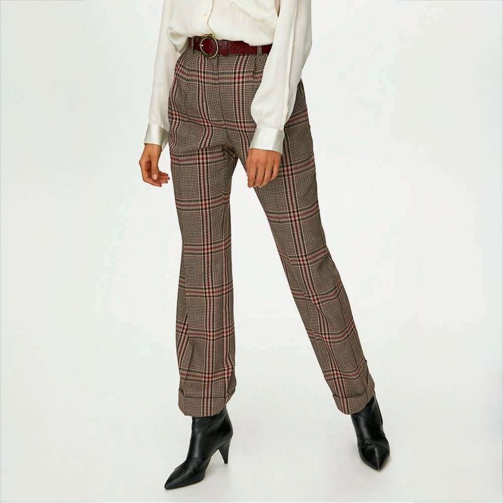 Wilfred Davita Plaid Wool Pants High Rise Cuffed Cropped Brown Check Trouser 0 - Picture 12 of 14